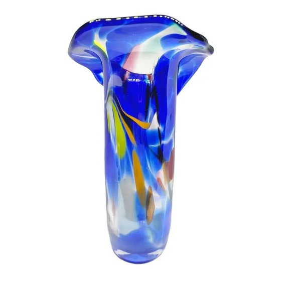 Blue Confetti Jack in the Pulpit Art Glass Hand Blown Vase - Picture 5 of 10